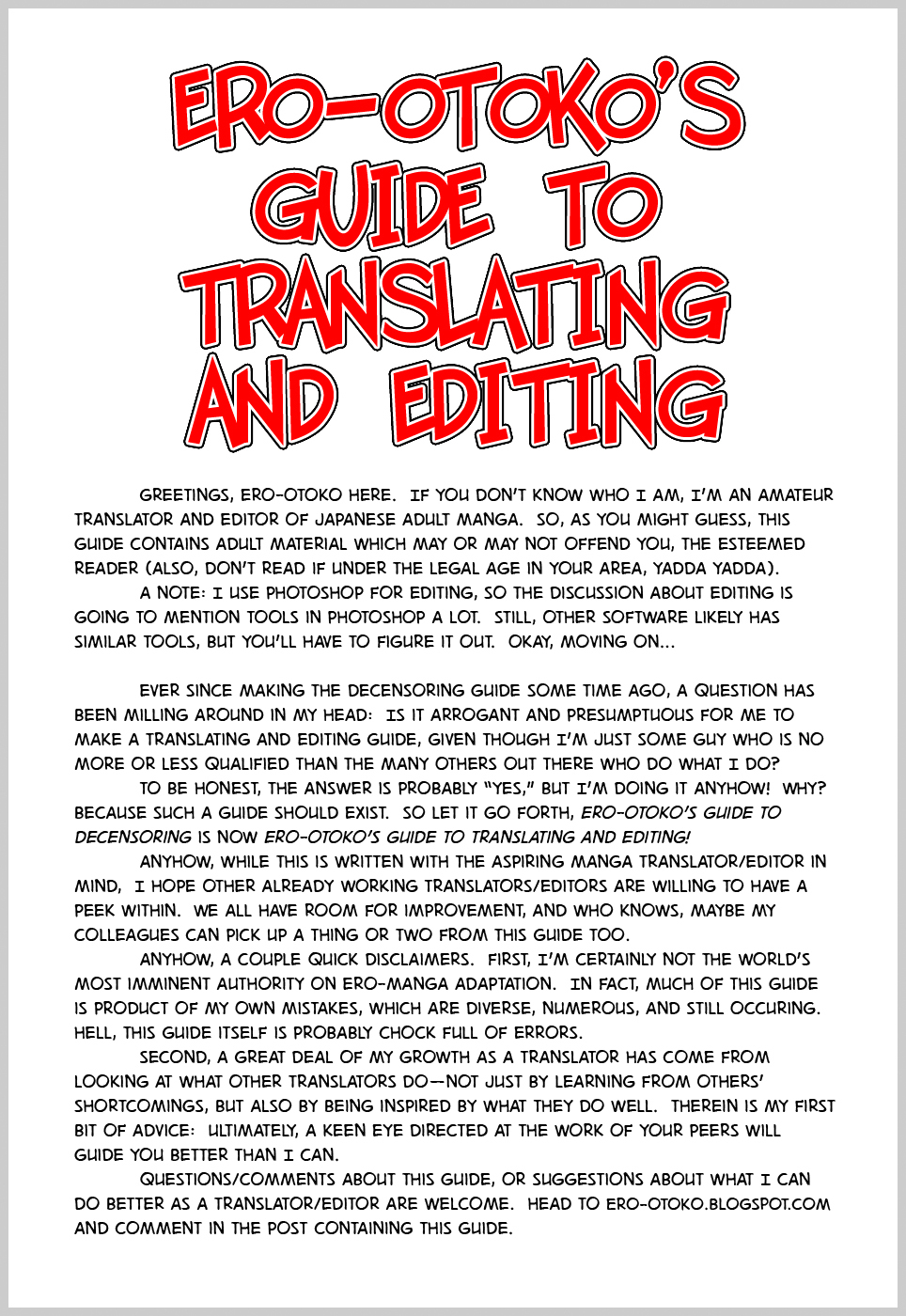 Ero-Otoko's Guide to Translating and Editing